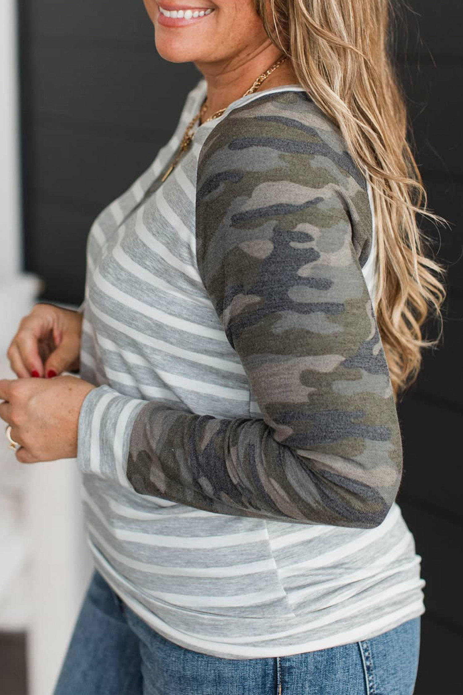 Comfortable Long Sleeve Top, Mixed Pattern Casual Blouse - Detail View 6 Comfortable Long Sleeve Top, Mixed Pattern Casual Blouse - Detail View 6