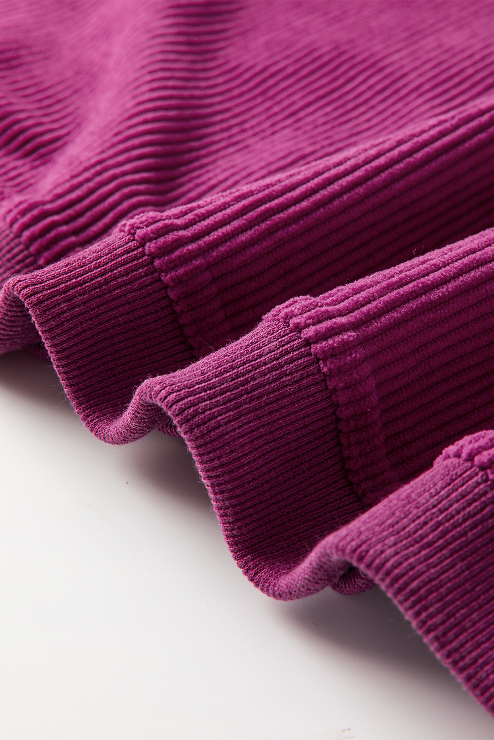 Casual Solid Color Sweatshirt: Festival Fuchsia Corduroy Fabric - Detail View 12 Casual Solid Color Sweatshirt: Festival Fuchsia Corduroy Fabric - Detail View 12
