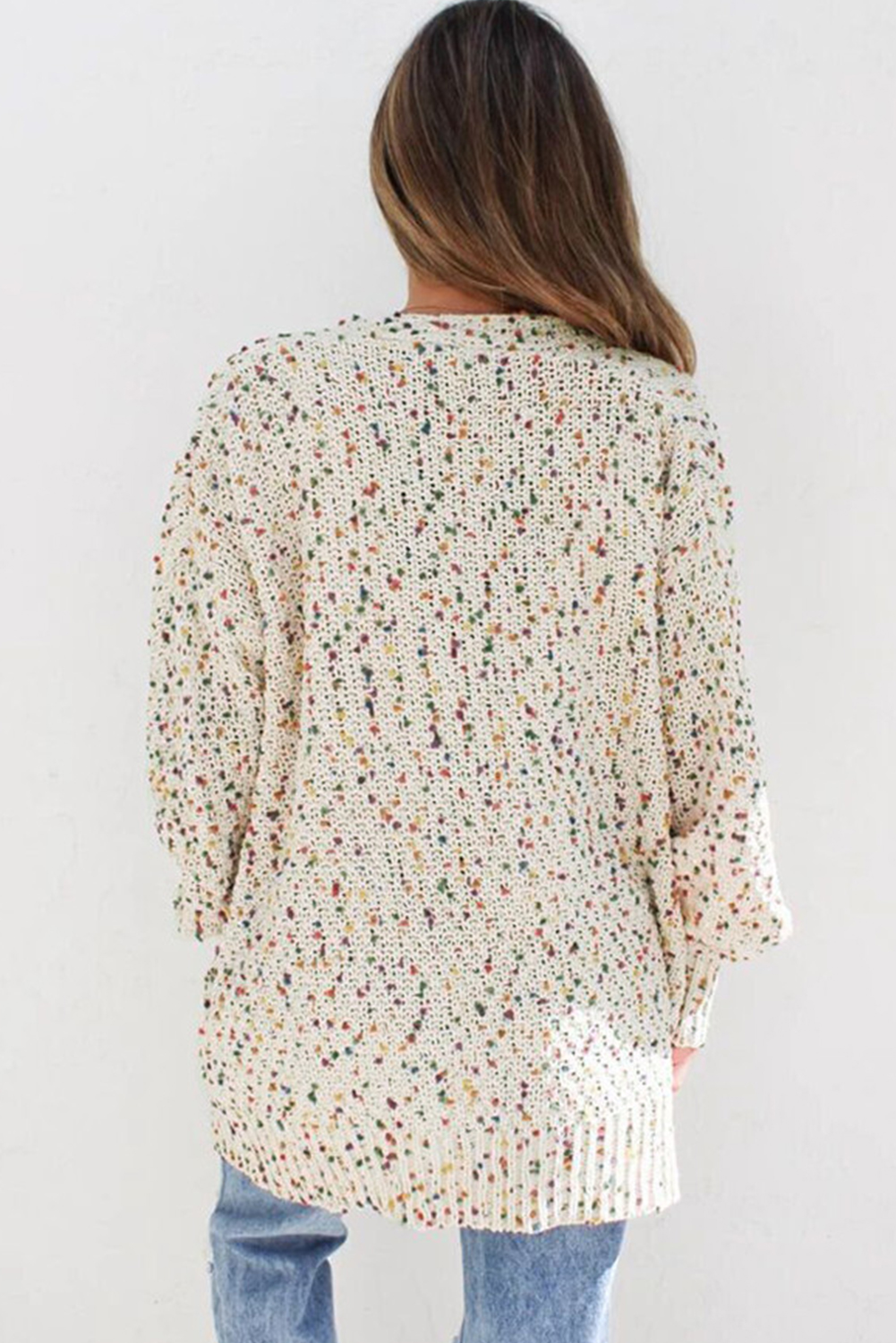 Vibrant Dotted Cardigan - White Multicolor for a Chic and Trendy Look - Detail View 2 Vibrant Dotted Cardigan - White Multicolor for a Chic and Trendy Look - Detail View 2