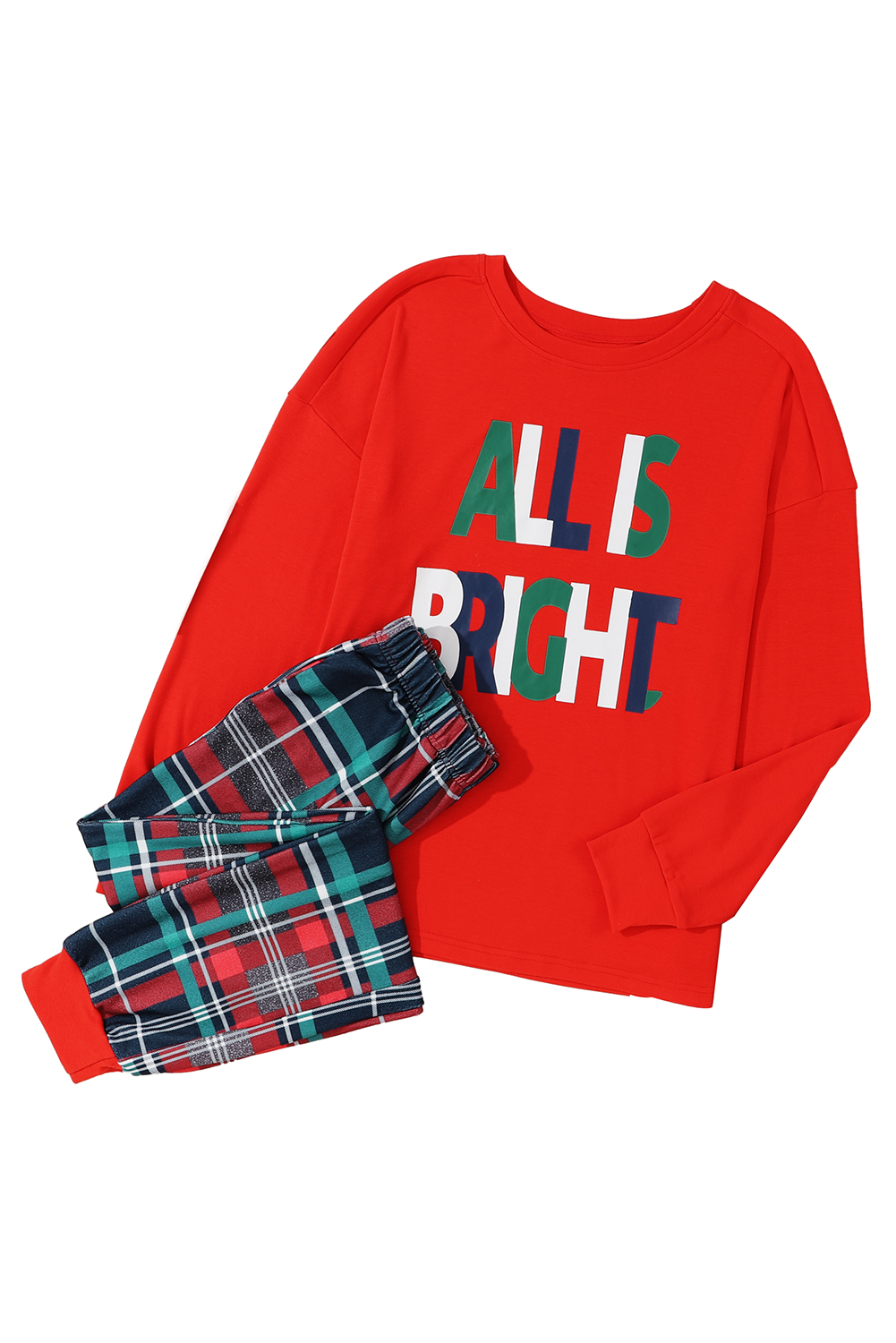 Women's All Is Bright Pajama Set, Festive Red Plaid Loungewear - Detail View 7 Women's All Is Bright Pajama Set, Festive Red Plaid Loungewear - Detail View 7