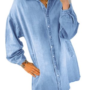 Women's Beau Blue Risen Medium Washed Denim Shift Dress - Main View