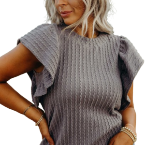 Women's Sleet Solid Color Textured Flutter Sleeve Top - Elegant Knit Blouse - Main View