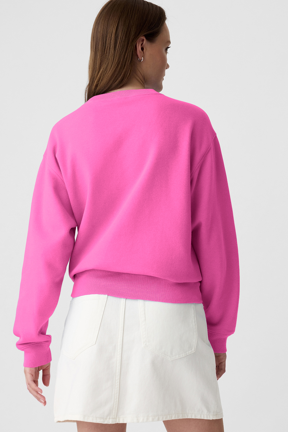 Classic Round Neck Sweatshirt: Bonbon Pink, Long Sleeve, Casual Style - Detail View 2 Classic Round Neck Sweatshirt: Bonbon Pink, Long Sleeve, Casual Style - Detail View 2