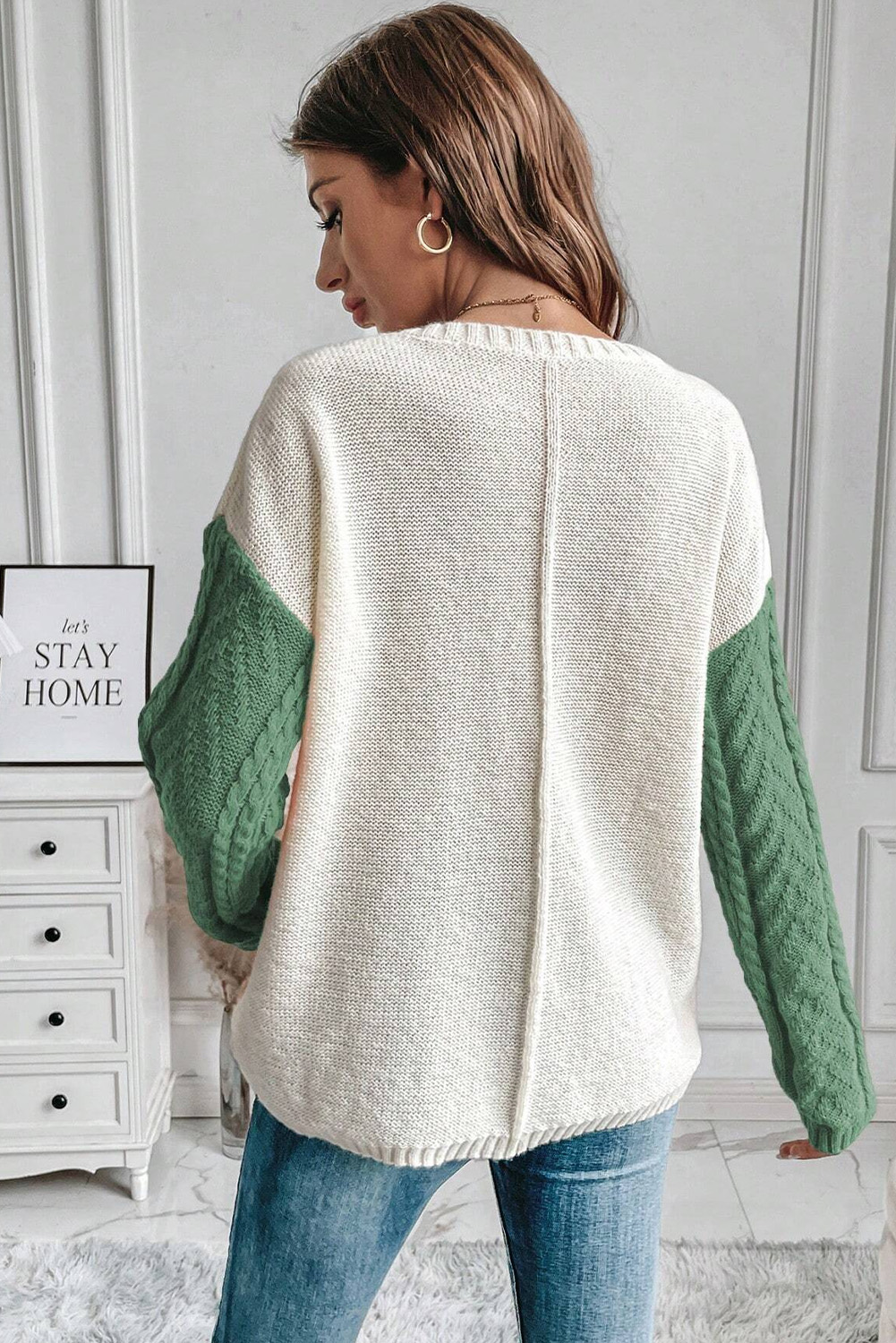 Long Sleeve Round Neck Sweater, Women's Fall Colorblock Top - Detail View 9 Long Sleeve Round Neck Sweater, Women's Fall Colorblock Top - Detail View 9