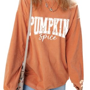 Women's Orange PUMPKIN Spice Corded Crewneck Sweatshirt - Main View