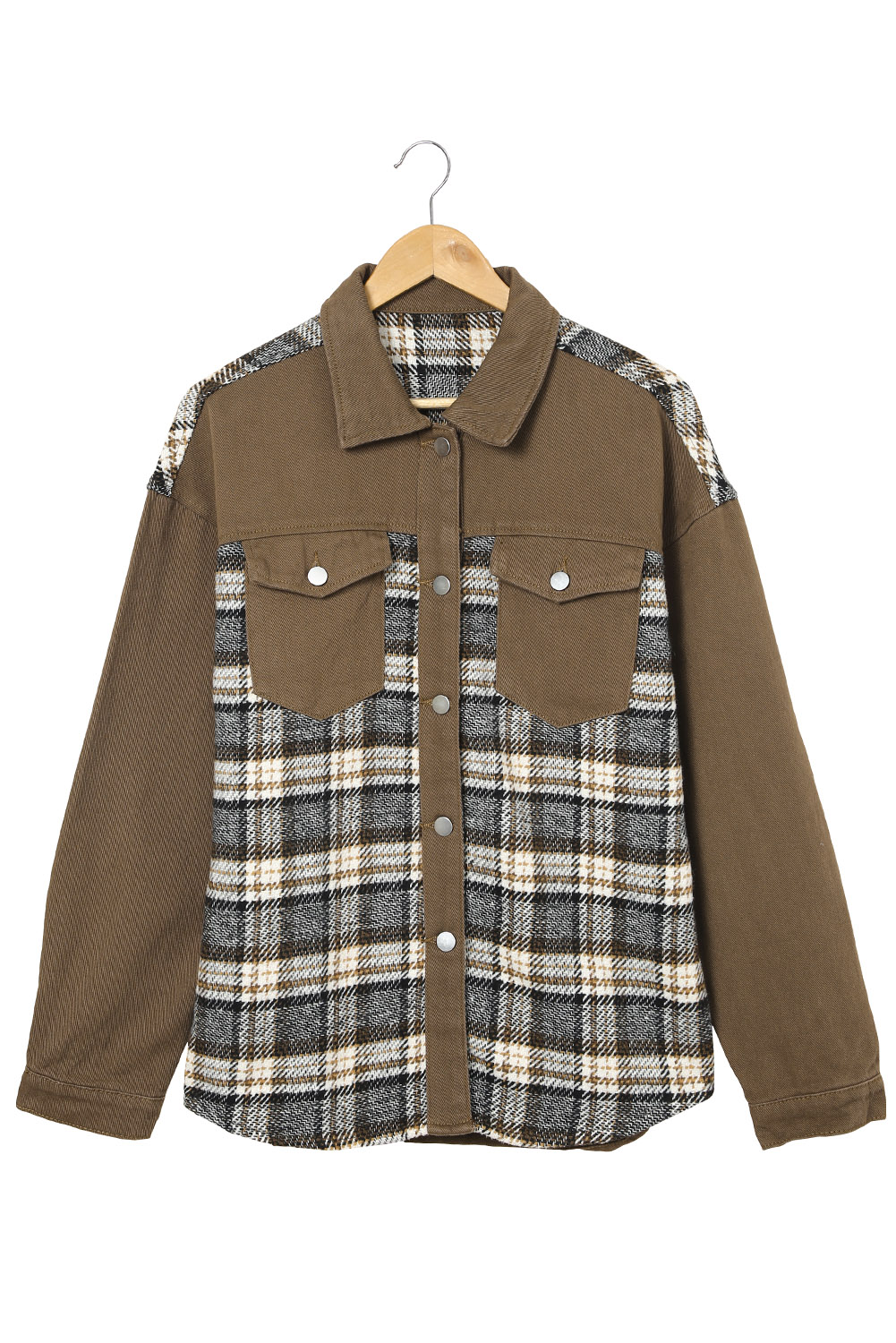 Button Down Plaid Denim Jacket, Warm Women's Fall Outerwear - Detail View 6 Button Down Plaid Denim Jacket, Warm Women's Fall Outerwear - Detail View 6