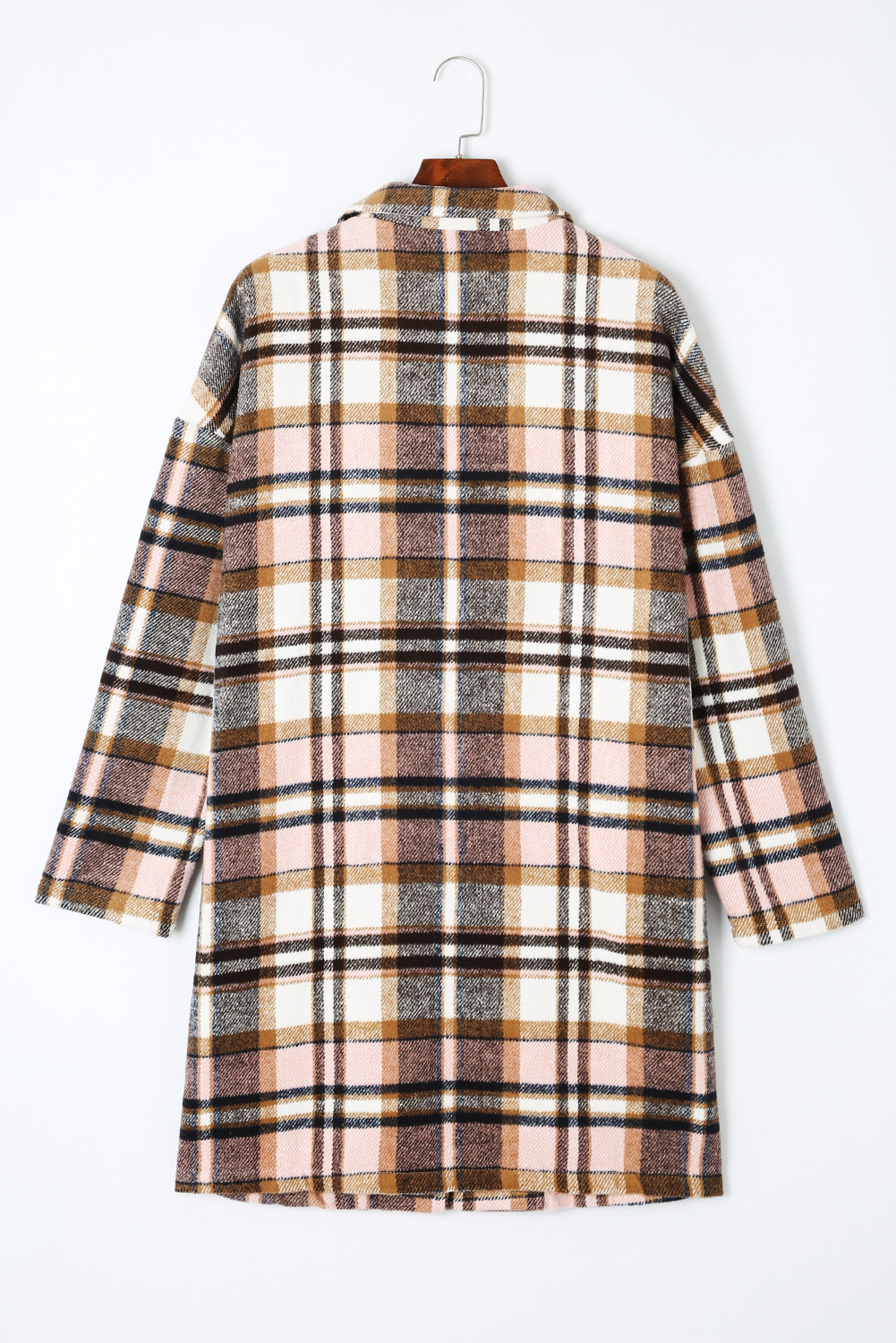Women's Elegant Pink Plaid Button Up Lapel Jacket - Detail View 11 Women's Elegant Pink Plaid Button Up Lapel Jacket - Detail View 11