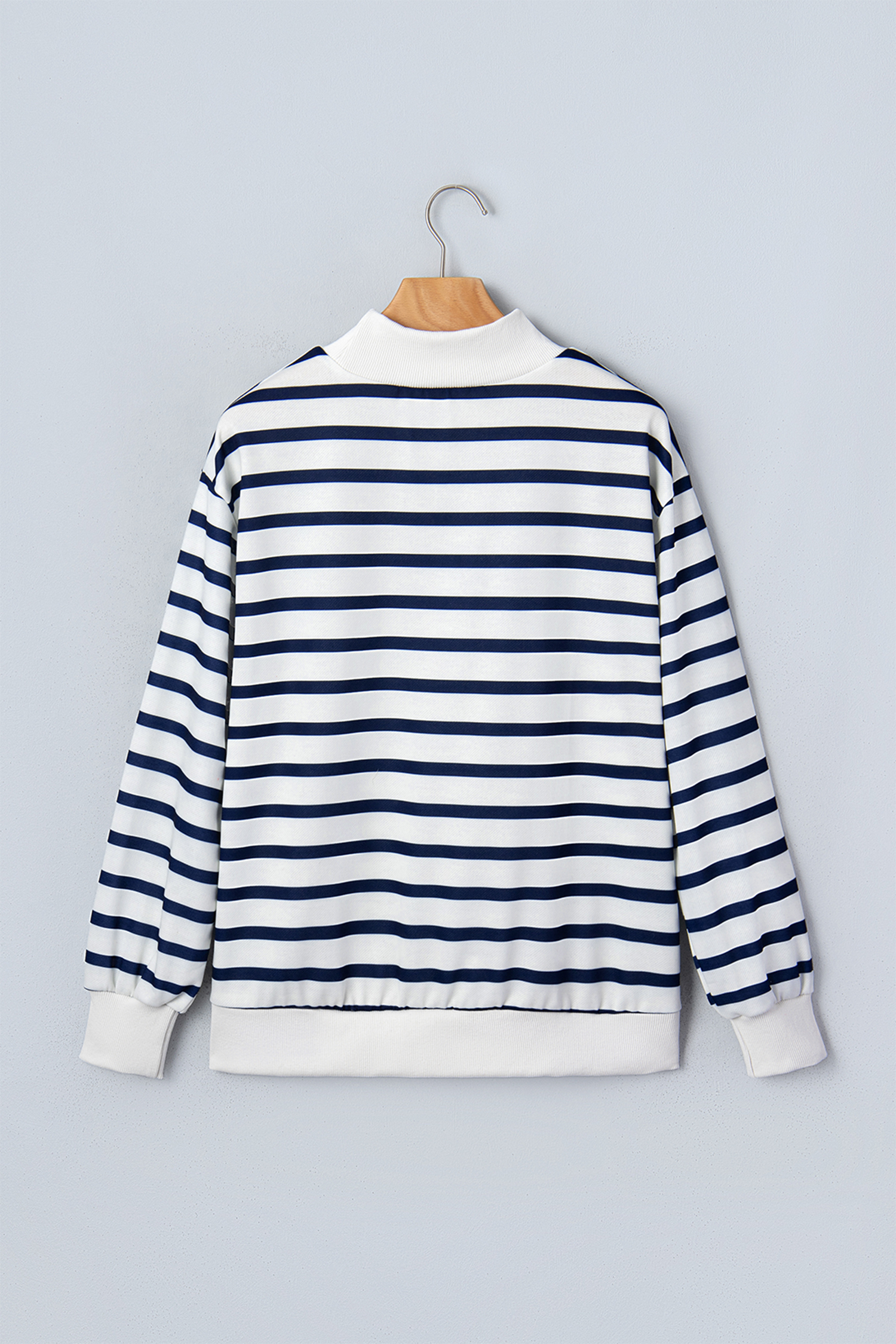Casual Striped Sweatshirt, Ribbed Hem Long Sleeve Women's Top - Detail View 6 Casual Striped Sweatshirt, Ribbed Hem Long Sleeve Women's Top - Detail View 6