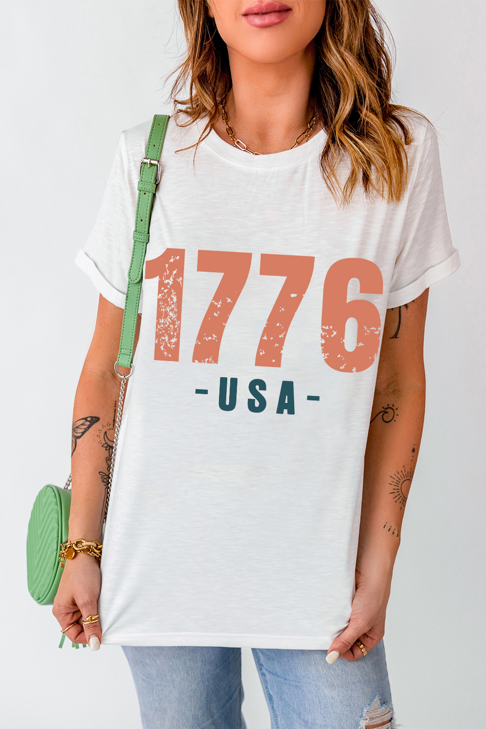 White 1776 USA Graphic Shirt, Comfortable Cotton Blend Casual - Detail View 9 White 1776 USA Graphic Shirt, Comfortable Cotton Blend Casual - Detail View 9