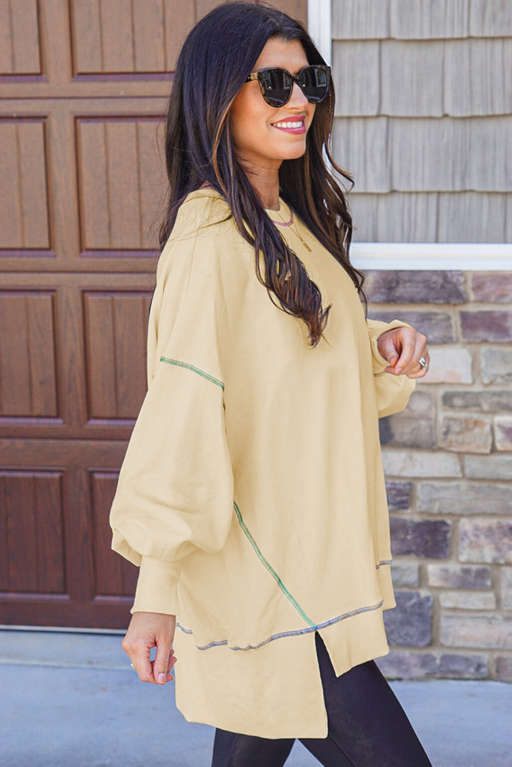 Women's Contrast Stitch Sweatshirt, Casual Long Sleeve Top - Detail View 4 Women's Contrast Stitch Sweatshirt, Casual Long Sleeve Top - Detail View 4