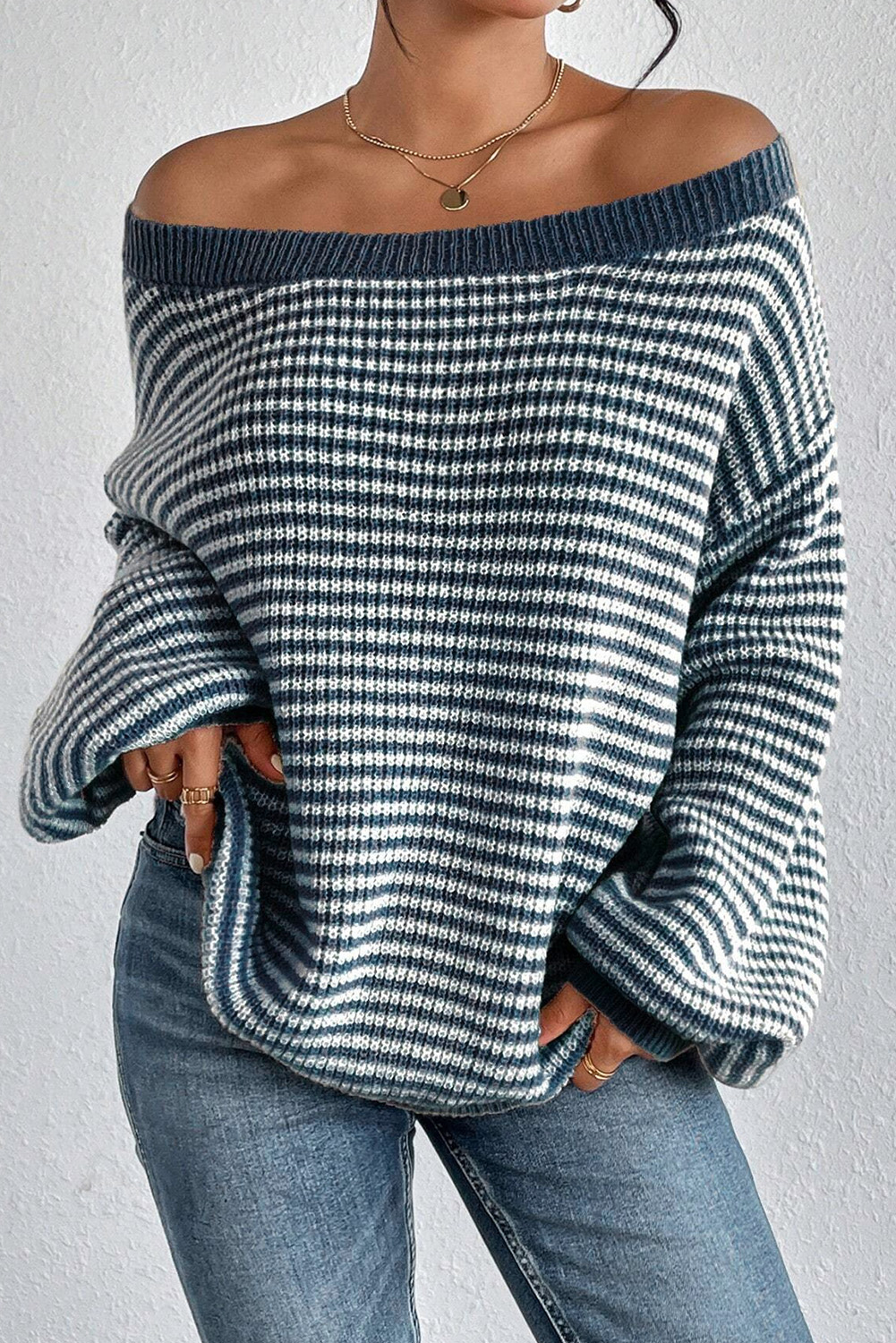 Stay Warm and Stylish with this Casual Sail Blue Sweater - Long Sleeves with Drop Shoulder - Detail View 3 Stay Warm and Stylish with this Casual Sail Blue Sweater - Long Sleeves with Drop Shoulder - Detail View 3
