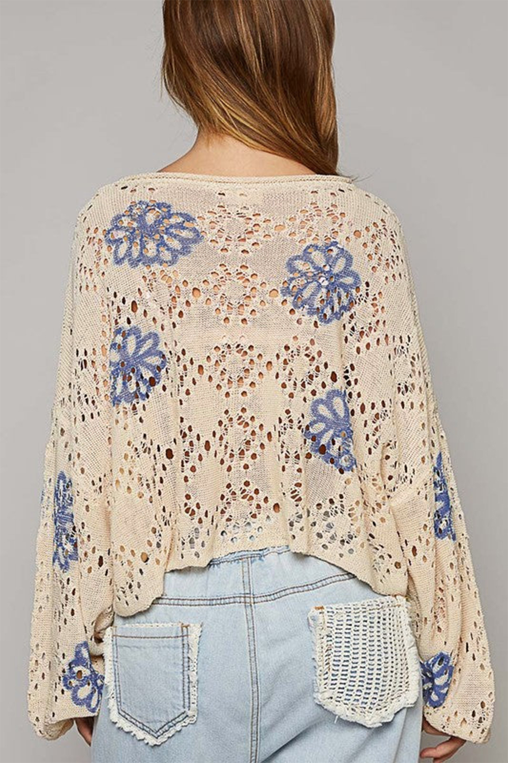 Relaxed Fit Sweater with Eyelet Details - Perfect for Spring - Detail View 3 Relaxed Fit Sweater with Eyelet Details - Perfect for Spring - Detail View 3