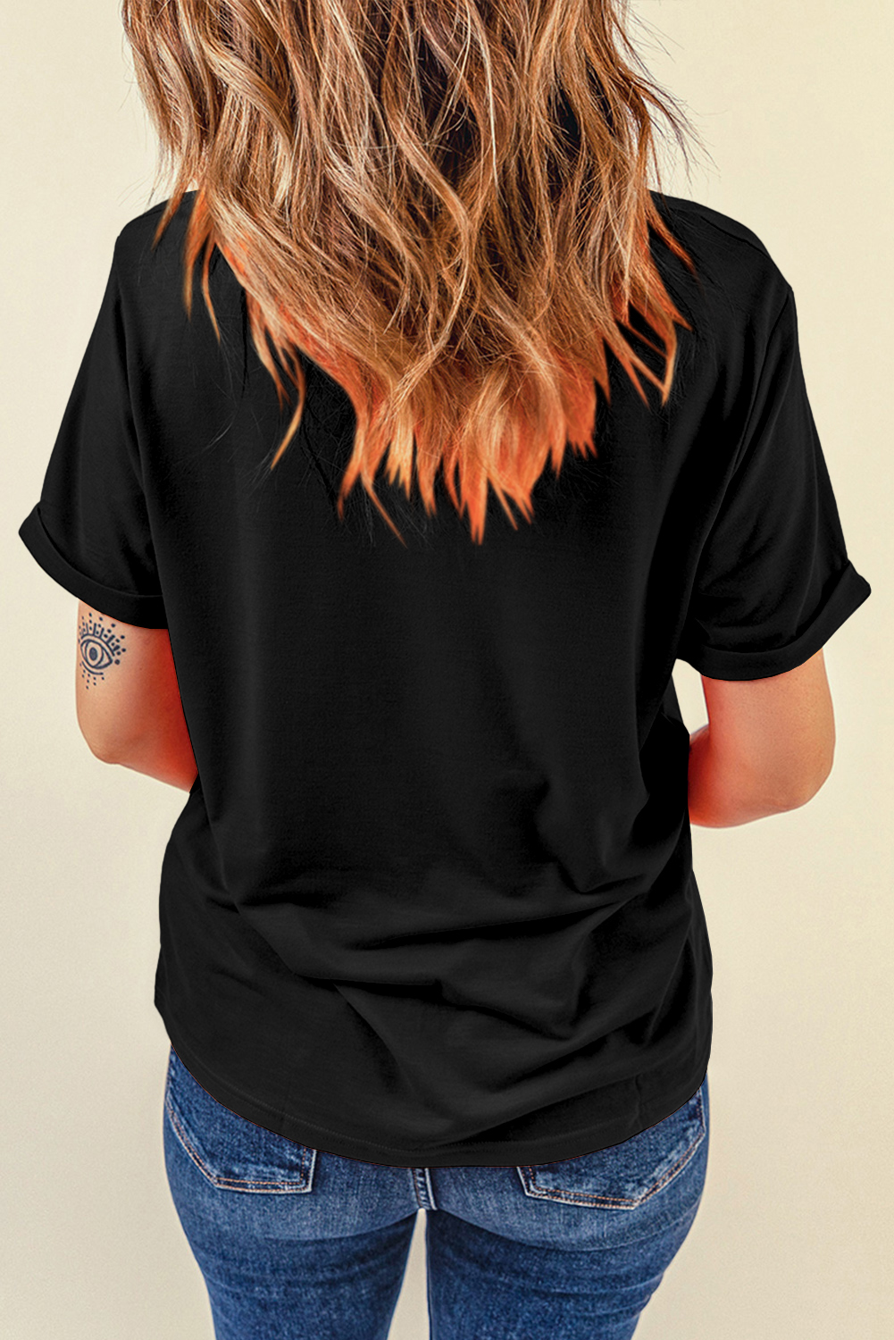 Women's Black Rugby Football Bowknot Pattern Game Day T-Shirt - Detail View 6 Women's Black Rugby Football Bowknot Pattern Game Day T-Shirt - Detail View 6