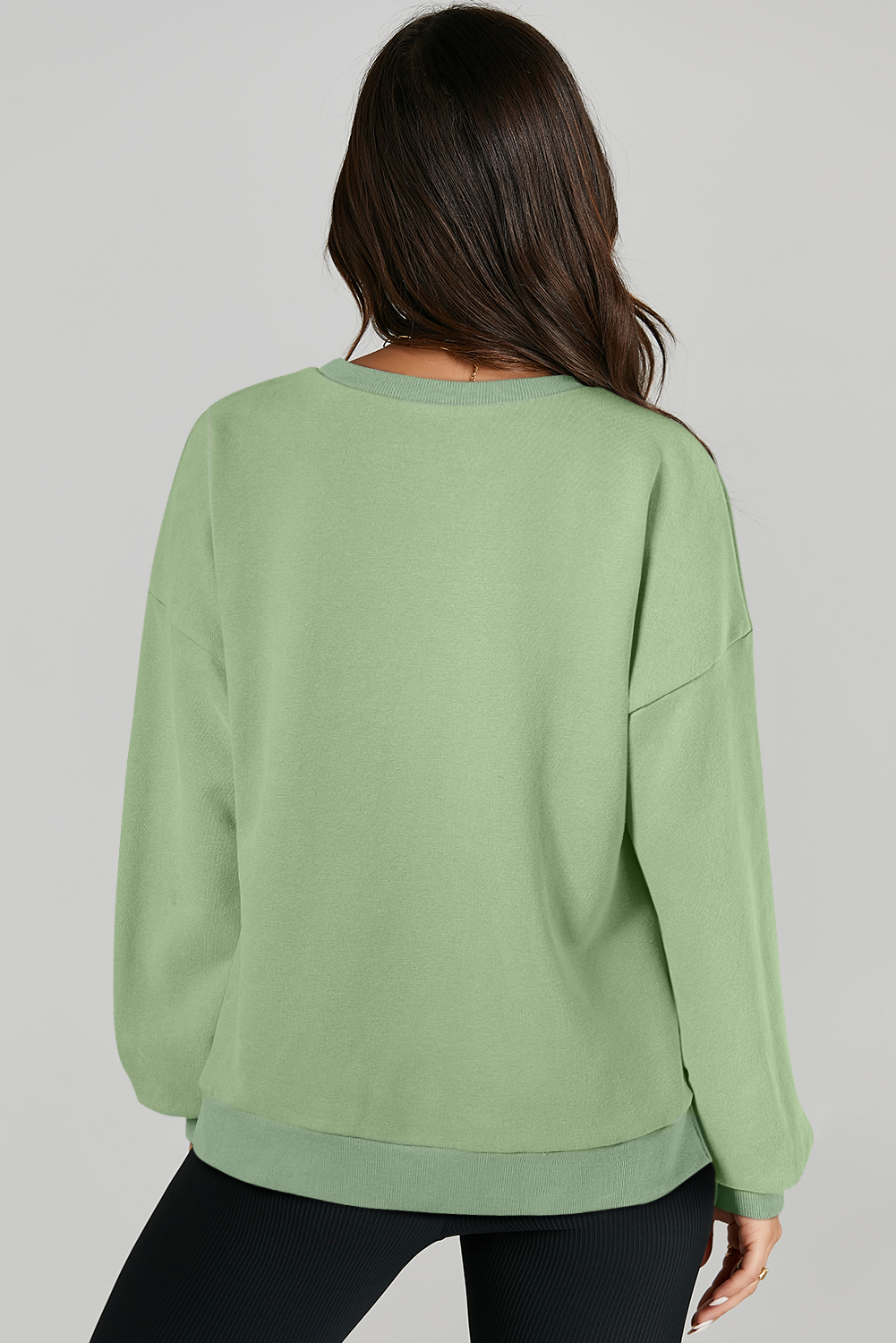 Luxurious and Cozy Fleece Lined Sweatshirt - Drop Shoulder Design with High Low Hem - Detail View 2 Luxurious and Cozy Fleece Lined Sweatshirt - Drop Shoulder Design with High Low Hem - Detail View 2