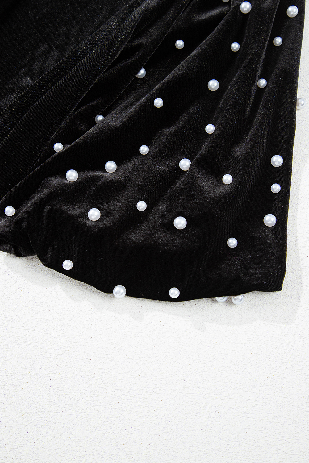 Women's Black Pearl Beaded Half Sleeve Velvet Top for Elegant Occasions - Detail View 13 Women's Black Pearl Beaded Half Sleeve Velvet Top for Elegant Occasions - Detail View 13