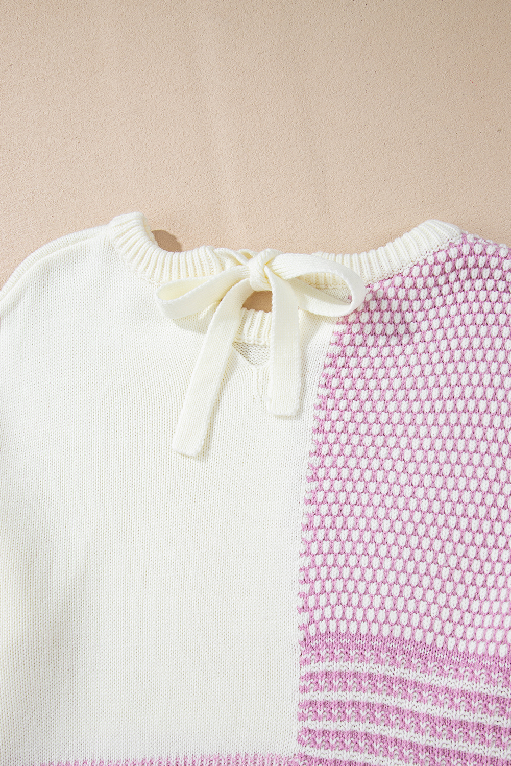 Women's Bonbon Neutral Colorblock Tie Back Sweater - Casual Fall Fashion - Detail View 13 Women's Bonbon Neutral Colorblock Tie Back Sweater - Casual Fall Fashion - Detail View 13