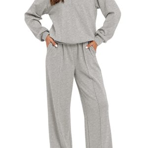 Women's Sailor Collar Sweatshirt Set, Casual Lounge Wear - Main View
