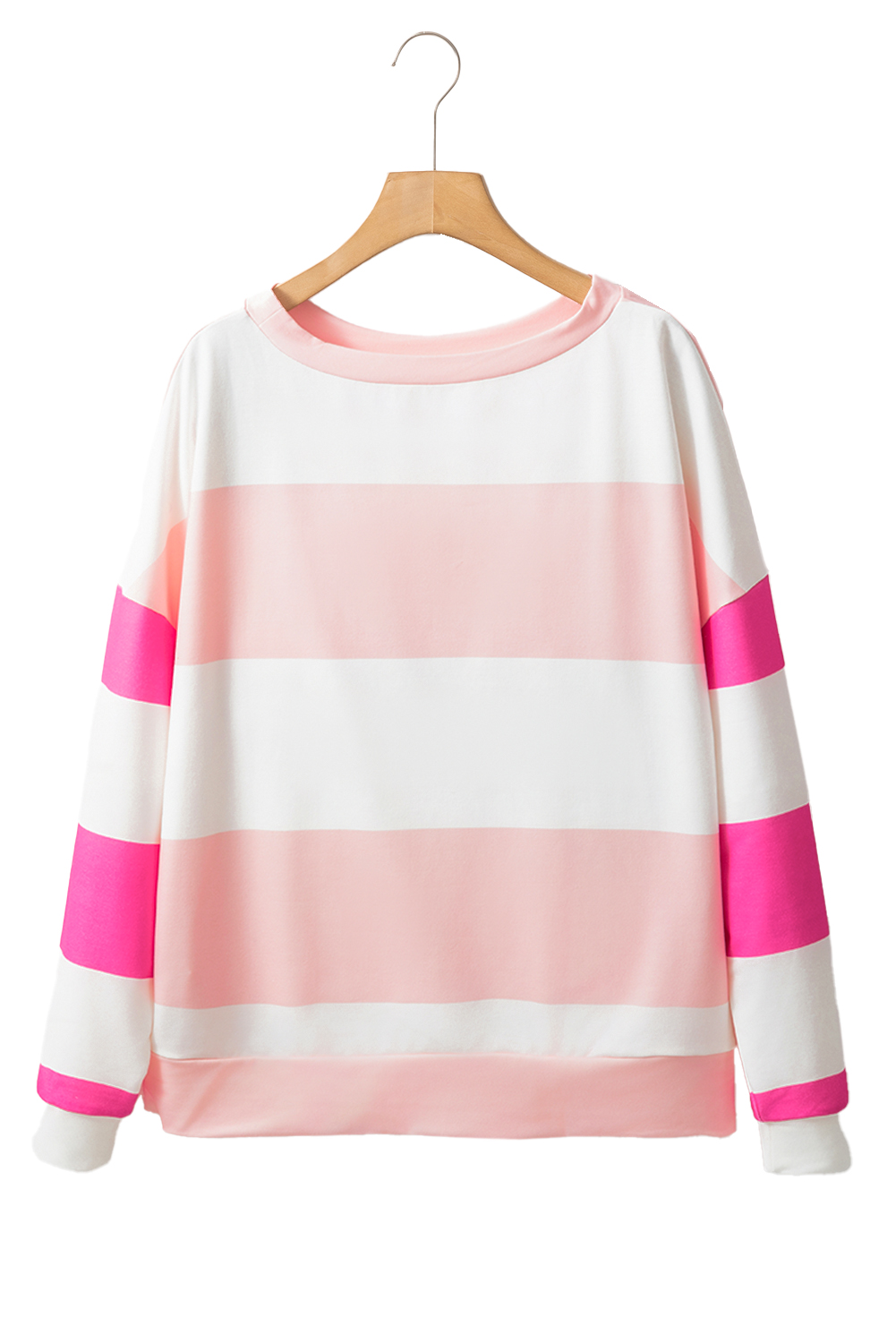 Comfortable and Chic Women's Top - Light Pink Colorblock Striped Drop Shoulder Long Sleeve - Detail View 13 Comfortable and Chic Women's Top - Light Pink Colorblock Striped Drop Shoulder Long Sleeve - Detail View 13