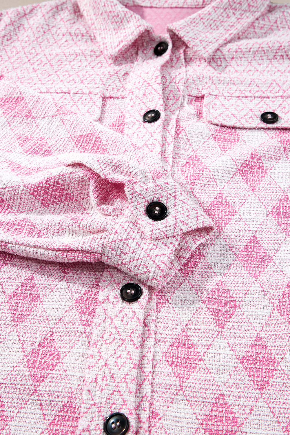 Women's Delicacy Geometric Print Textured Shacket with Chest Pocket - Detail View 11 Women's Delicacy Geometric Print Textured Shacket with Chest Pocket - Detail View 11