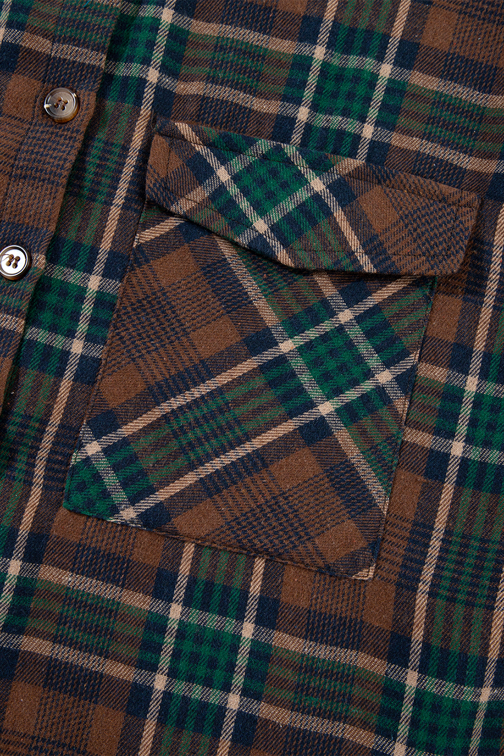 Versatile Shift Jacket with Button Up Style - Brown Plaid Print - Detail View 13 Versatile Shift Jacket with Button Up Style - Brown Plaid Print - Detail View 13