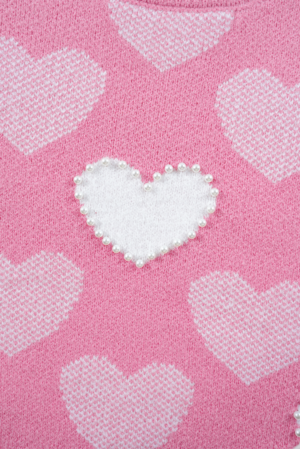 Soft and Comfortable Pink Sweater with Pearled Hearts - Perfect for Winter Outings - Detail View 11 Soft and Comfortable Pink Sweater with Pearled Hearts - Perfect for Winter Outings - Detail View 11