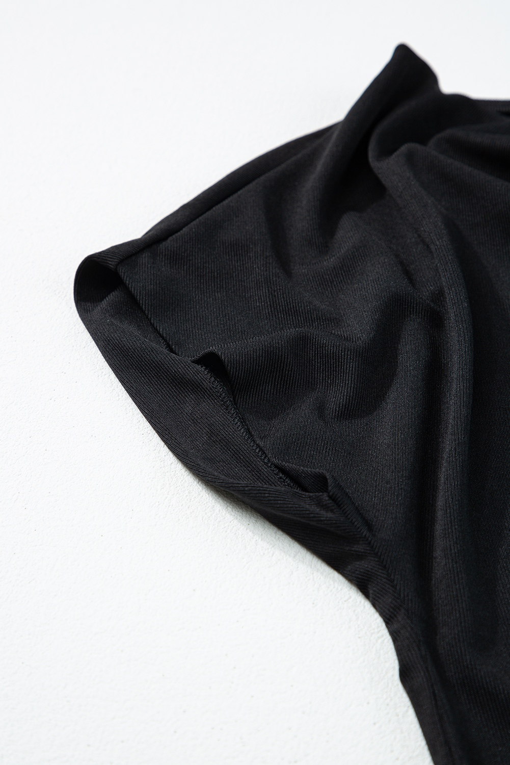 Stylish and Cozy: Fine Fabric Black T-Shirt with Cowl Neck and Bat Sleeve - Detail View 13 Stylish and Cozy: Fine Fabric Black T-Shirt with Cowl Neck and Bat Sleeve - Detail View 13