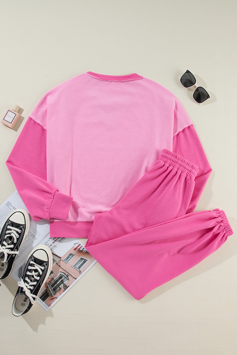 Women's Bonbon Contrast Patchwork Pullover and Drawstring Joggers Set - Detail View 6 Women's Bonbon Contrast Patchwork Pullover and Drawstring Joggers Set - Detail View 6