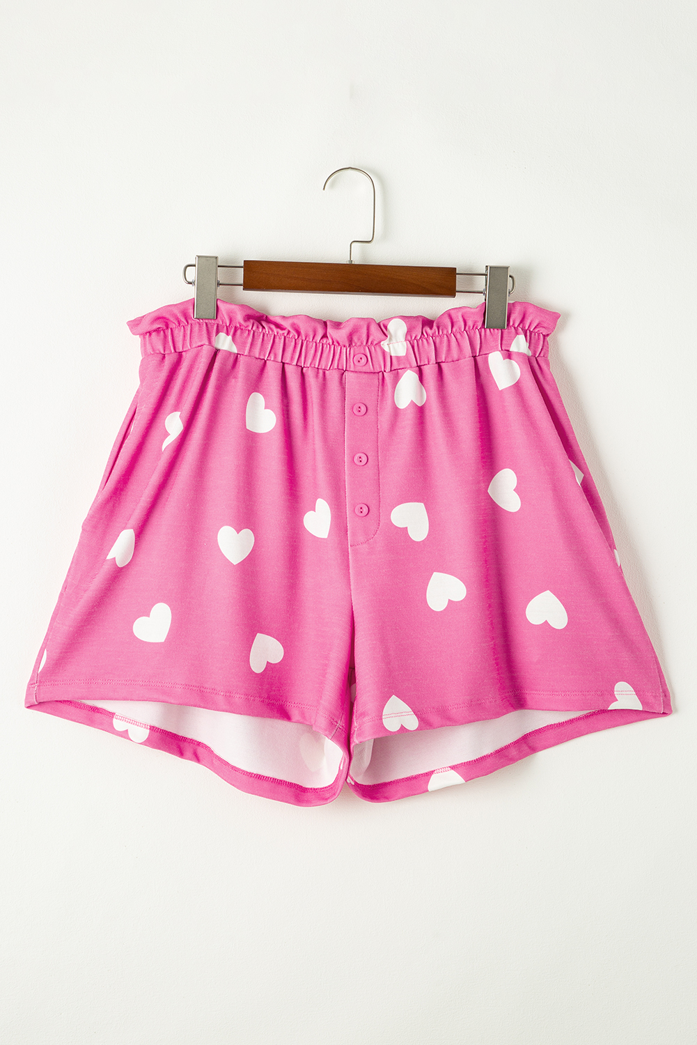 Women's Heart Print Lounge Set, Long Sleeve Tee and Shorts - Detail View 7 Women's Heart Print Lounge Set, Long Sleeve Tee and Shorts - Detail View 7