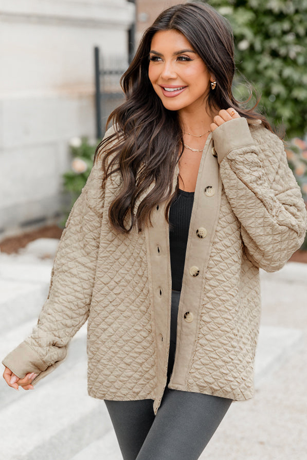 Stay warm and stylish with this Women's Jet Stream Solid Color Quilted Puffer Buttoned Shacket. The puffer construction provides added warmth and comfort, while the solid color design adds a trendy and classic touch. The classic shirt collar and long sleeves give a timeless look, making it suitable for daily wear. The quilted pattern and textures create a captivating appearance, making it a must-have for your fall and autumn wardrobe. The 95% polyester and 5% elastane fabric ensures durability and flexibility. Pair it with your favorite jeans and boots for a chic and cozy outfit. - Detail View 4 Stay warm and stylish with this Women's Jet Stream Solid Color Quilted Puffer Buttoned Shacket. The puffer construction provides added warmth and comfort, while the solid color design adds a trendy and classic touch. The classic shirt collar and long sleeves give a timeless look, making it suitable for daily wear. The quilted pattern and textures create a captivating appearance, making it a must-have for your fall and autumn wardrobe. The 95% polyester and 5% elastane fabric ensures durability and flexibility. Pair it with your favorite jeans and boots for a chic and cozy outfit. - Detail View 4