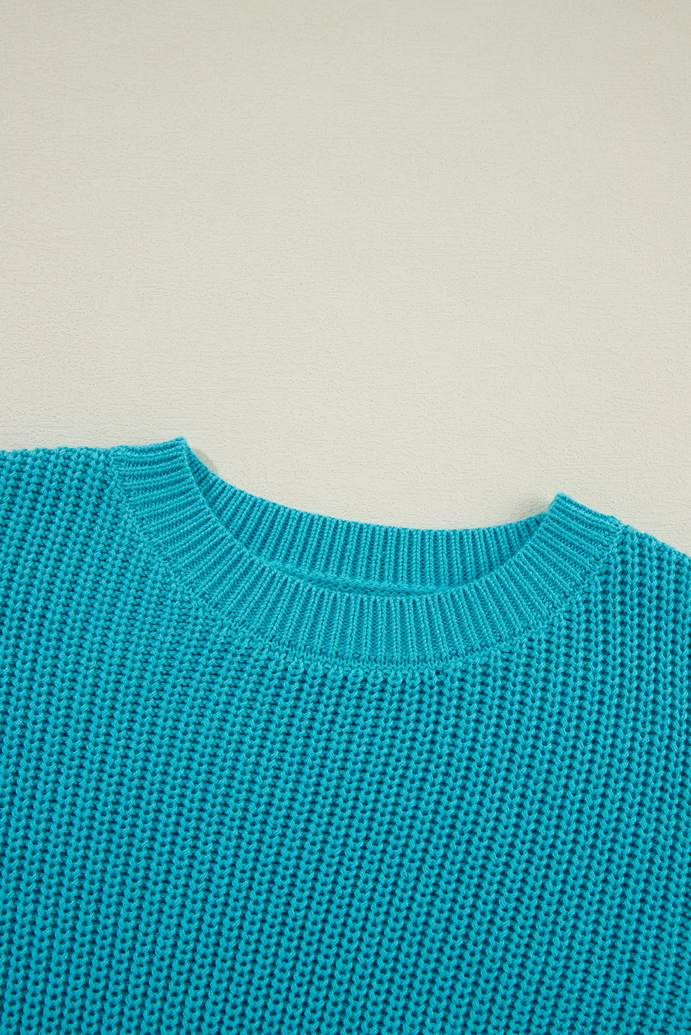 Women's Turquoise Ruffled Eyelet Bubble Sleeve Knit Sweater - Detail View 16 Women's Turquoise Ruffled Eyelet Bubble Sleeve Knit Sweater - Detail View 16