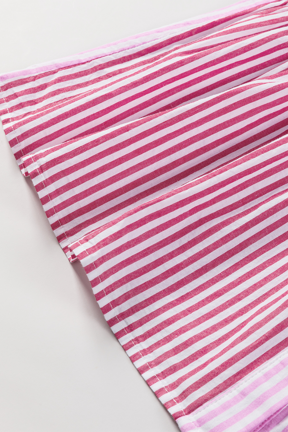 Women's Pink Stripe Blouse, Ruffled Patchwork Button Down - Detail View 10 Women's Pink Stripe Blouse, Ruffled Patchwork Button Down - Detail View 10