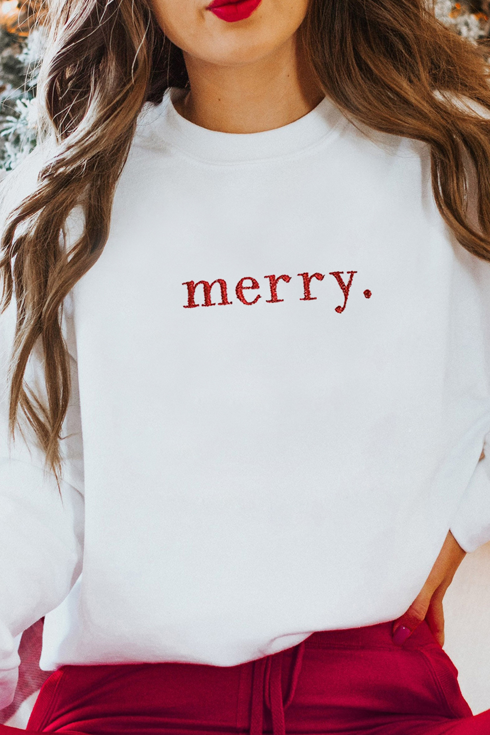 Women's Sweatshirt, Beige, Merry Graphic, Embroidered, Crew Neck, Long Sleeve, Casual, Holiday Attire, Christmas, Fall Fashion, Comfortable, Shift Silhouette, Graphic Sweatshirts, Daily Wear - Detail View 4 Women's Sweatshirt, Beige, Merry Graphic, Embroidered, Crew Neck, Long Sleeve, Casual, Holiday Attire, Christmas, Fall Fashion, Comfortable, Shift Silhouette, Graphic Sweatshirts, Daily Wear - Detail View 4