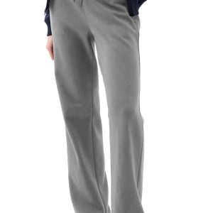 Women's Light Grey Solid Color Fleece Lined Drawstring Waist Casual Pants - Main View
