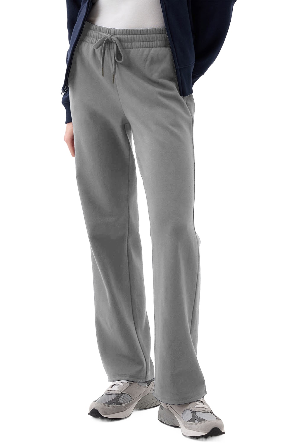 Women's Light Grey Solid Color Fleece Lined Drawstring Waist Casual Pants - Main View Women's Light Grey Solid Color Fleece Lined Drawstring Waist Casual Pants - Main View