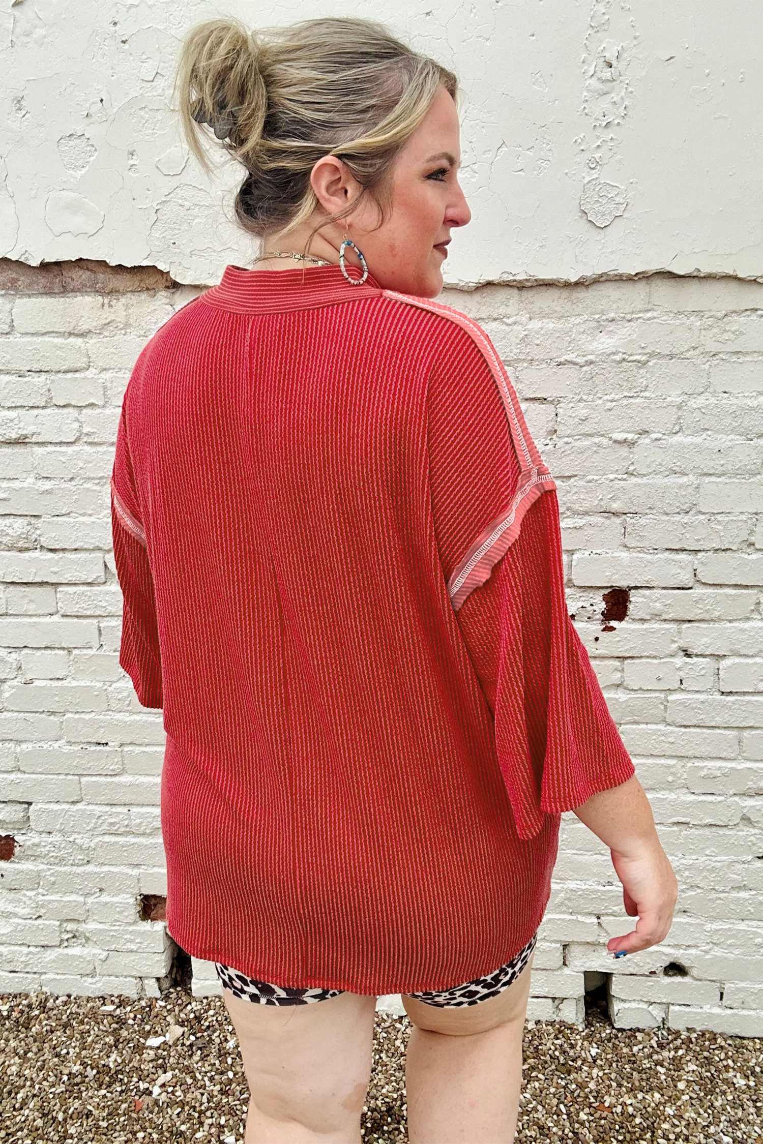 Women's Loose Fit Knit Top, Soft Ribbed Summer Blouse - Detail View 6 Women's Loose Fit Knit Top, Soft Ribbed Summer Blouse - Detail View 6