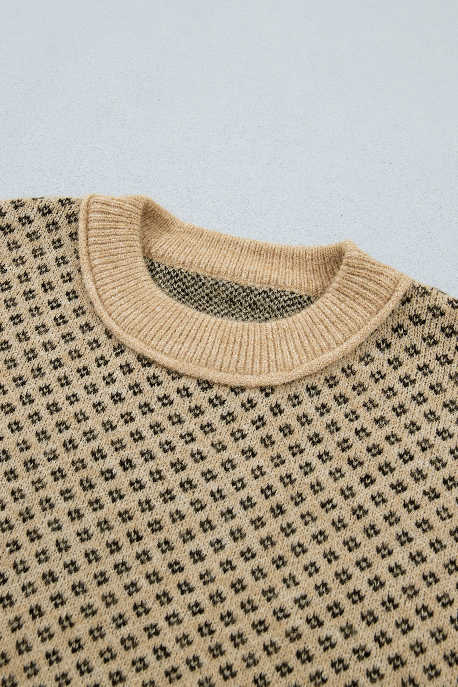 Women's Cozy Knit Sweater, Soft Khaki Round Neck - Detail View 9 Women's Cozy Knit Sweater, Soft Khaki Round Neck - Detail View 9