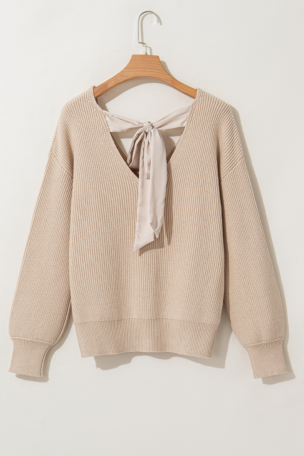 Chic Women's Knot Back Sweater, Long Sleeve Casual Pullover - Detail View 8 Chic Women's Knot Back Sweater, Long Sleeve Casual Pullover - Detail View 8