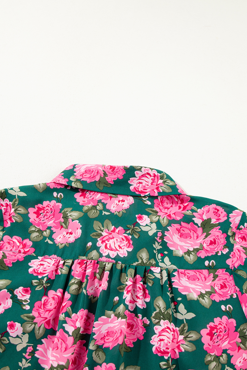 Women's Green Floral Printed Tied Collar Puff Sleeve Blouse - Elegant and Charming - Detail View 9 Women's Green Floral Printed Tied Collar Puff Sleeve Blouse - Elegant and Charming - Detail View 9
