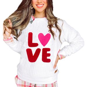 Women's LOVE Chenille Sweatshirt, Casual Quilted Long Sleeve - Main View
