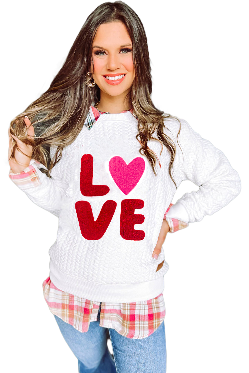 Women's LOVE Chenille Sweatshirt, Casual Quilted Long Sleeve - Main View Women's LOVE Chenille Sweatshirt, Casual Quilted Long Sleeve - Main View