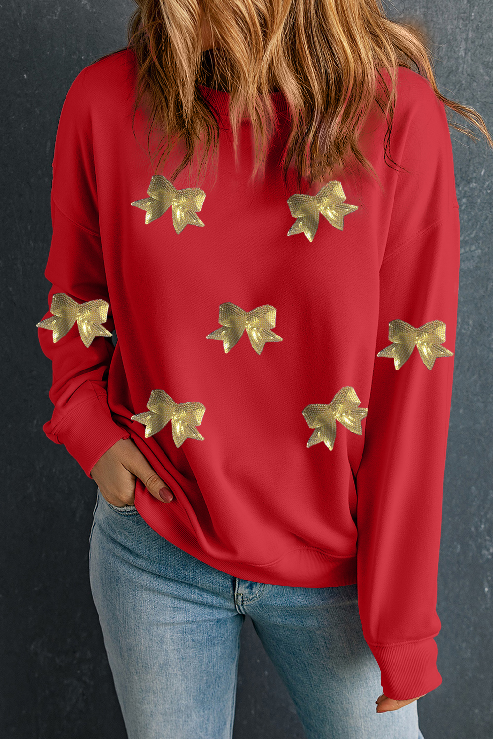 Cozy Long Sleeve Crewneck Sweater with Christmas Theme and Unique Design - Detail View 3 Cozy Long Sleeve Crewneck Sweater with Christmas Theme and Unique Design - Detail View 3