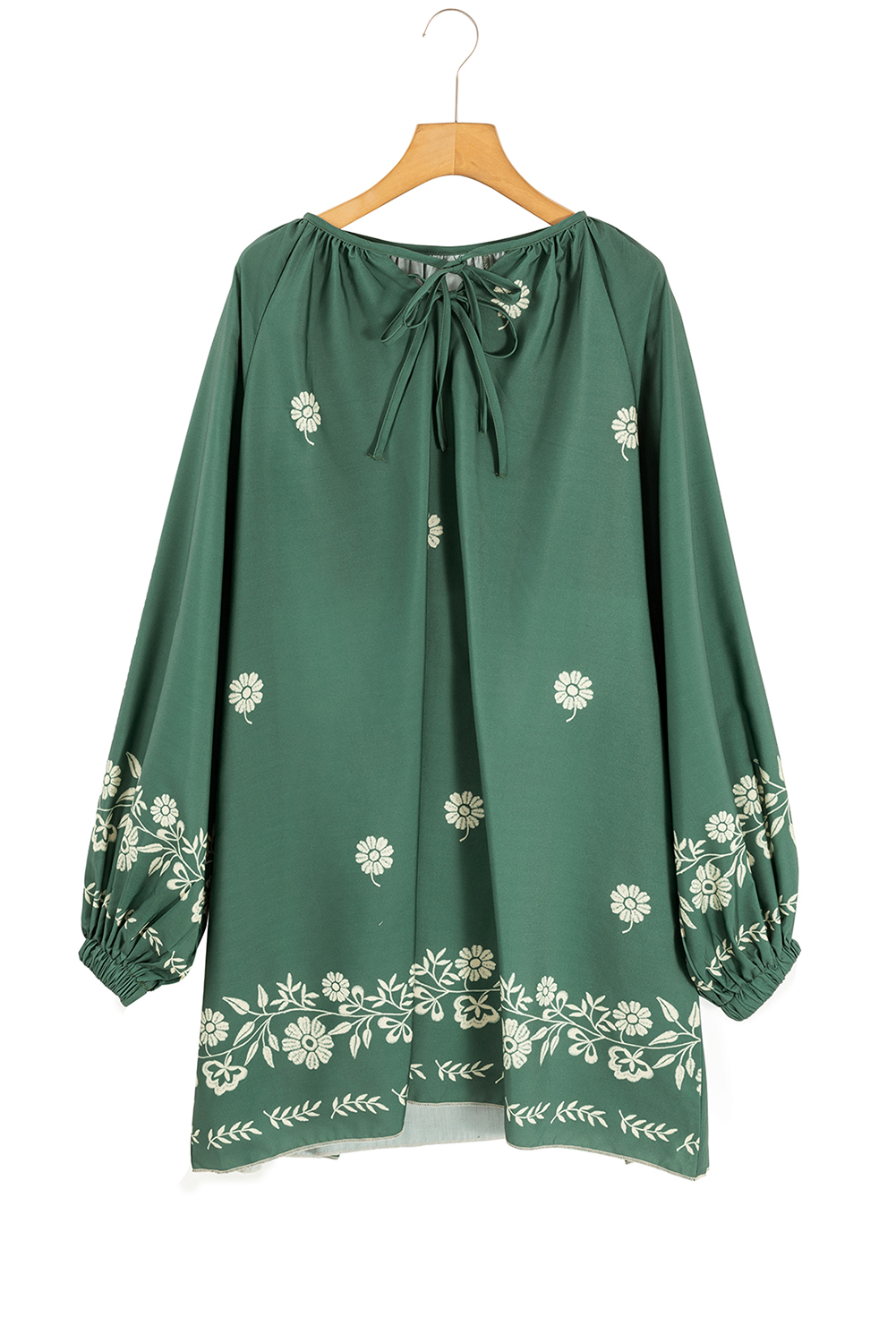 Women's Dress, Mist Green, Boho Style, Floral Pattern, Puff Sleeve, Tie Neck, Shift Silhouette, Mini Dress, Daily Wear, Spring Fashion, Comfortable, Versatile, Short Dress, Elegant, Southern Belle Style, 100% Polyester - Detail View 12 Women's Dress, Mist Green, Boho Style, Floral Pattern, Puff Sleeve, Tie Neck, Shift Silhouette, Mini Dress, Daily Wear, Spring Fashion, Comfortable, Versatile, Short Dress, Elegant, Southern Belle Style, 100% Polyester - Detail View 12