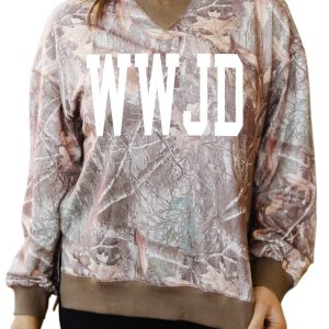 Women's Camo WWJD Sweatshirt, Casual Long Sleeve Crewneck - Main View