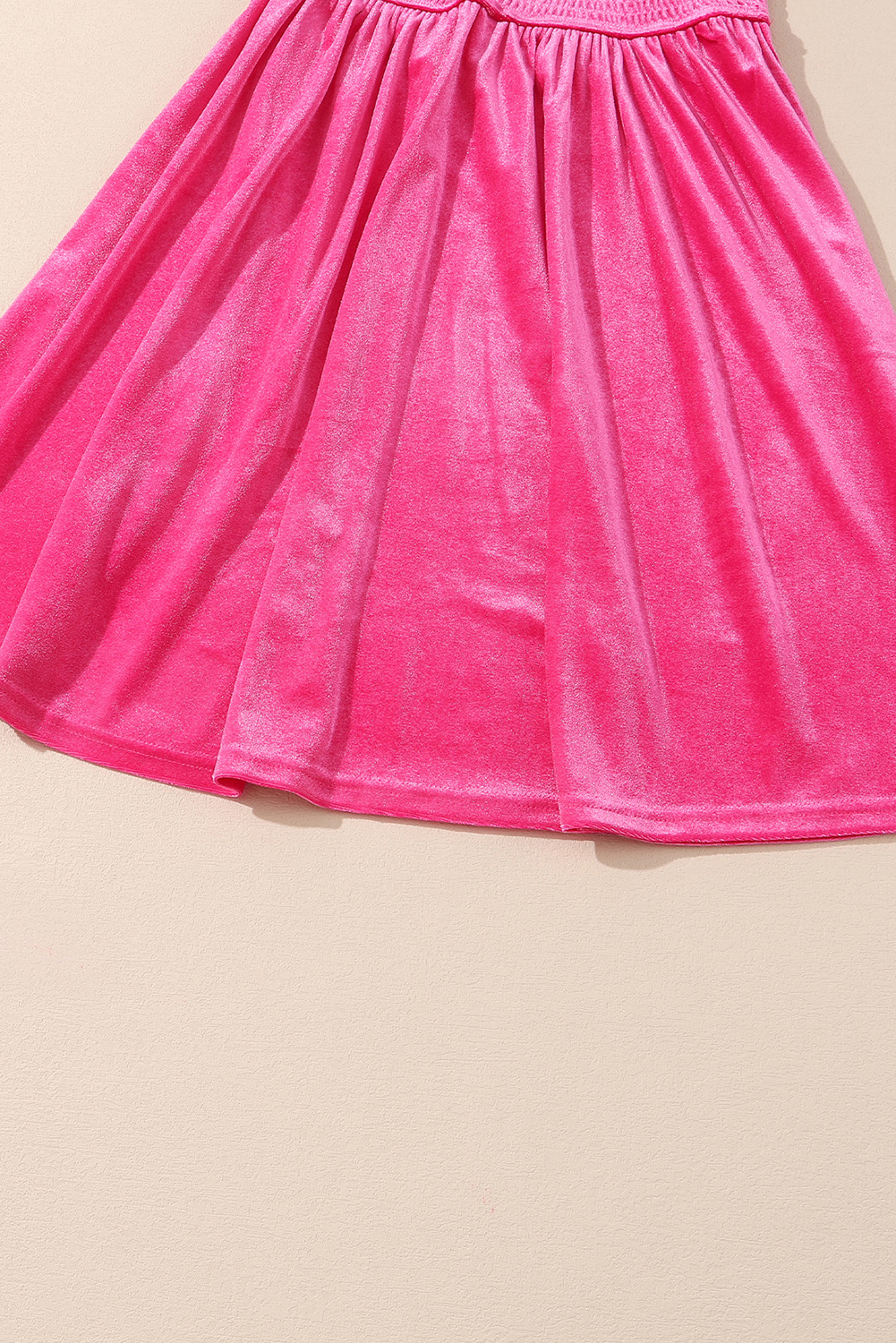 Rosy Long Sleeve Velvet Dress, Ruffled Detail Smocked Waist - Detail View 9 Rosy Long Sleeve Velvet Dress, Ruffled Detail Smocked Waist - Detail View 9