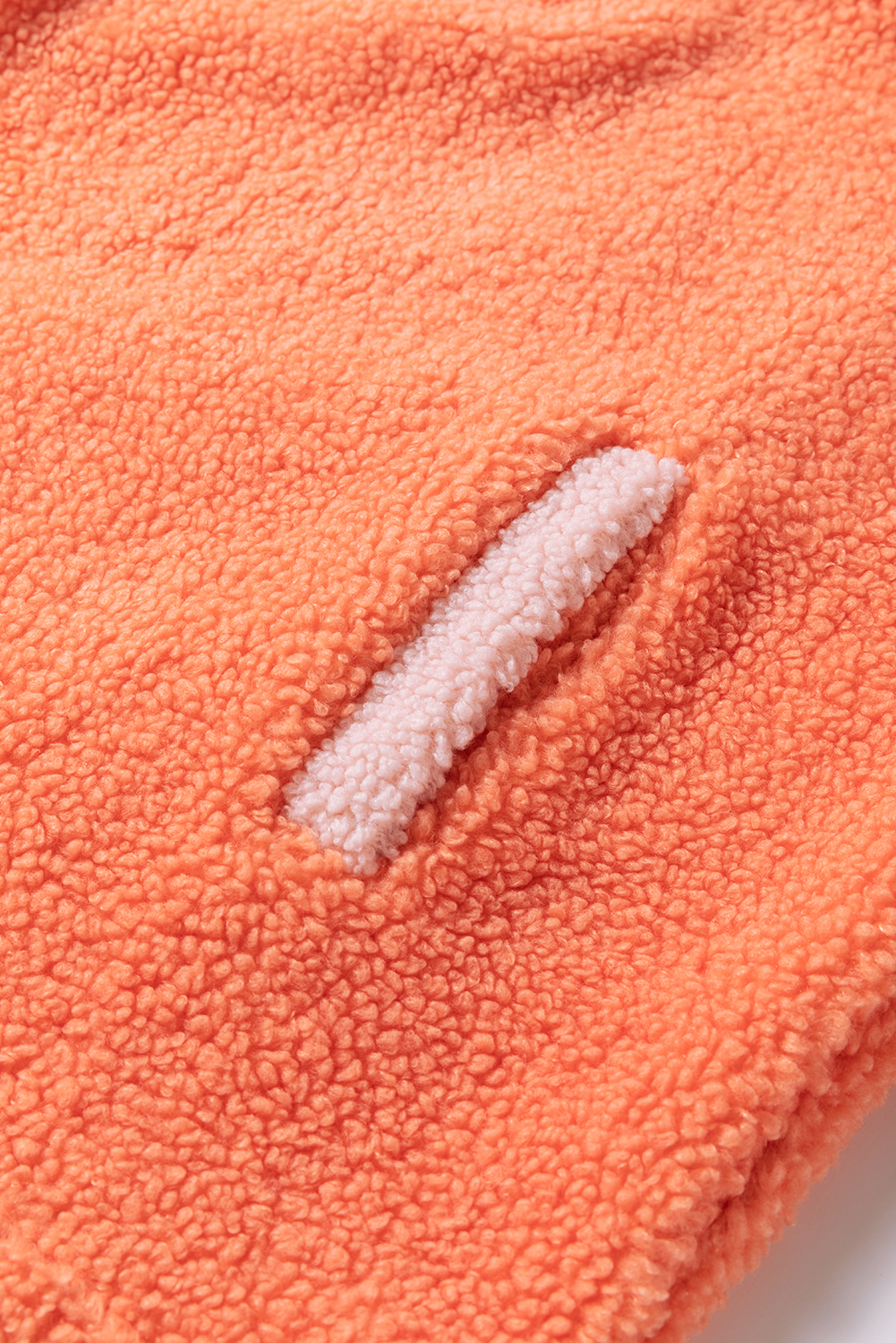 Cozy Winter Sherpa Sweatshirt - Orange Colorblock Design with Half Zipper and Stand Neck - Detail View 12 Cozy Winter Sherpa Sweatshirt - Orange Colorblock Design with Half Zipper and Stand Neck - Detail View 12