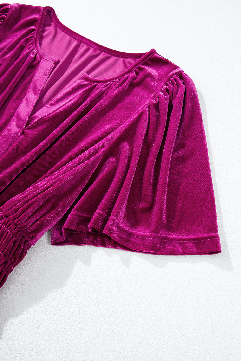 Women's Red Dahlia Velvet Tiered Maxi Dress with Short Sleeves - Detail View 11 Women's Red Dahlia Velvet Tiered Maxi Dress with Short Sleeves - Detail View 11