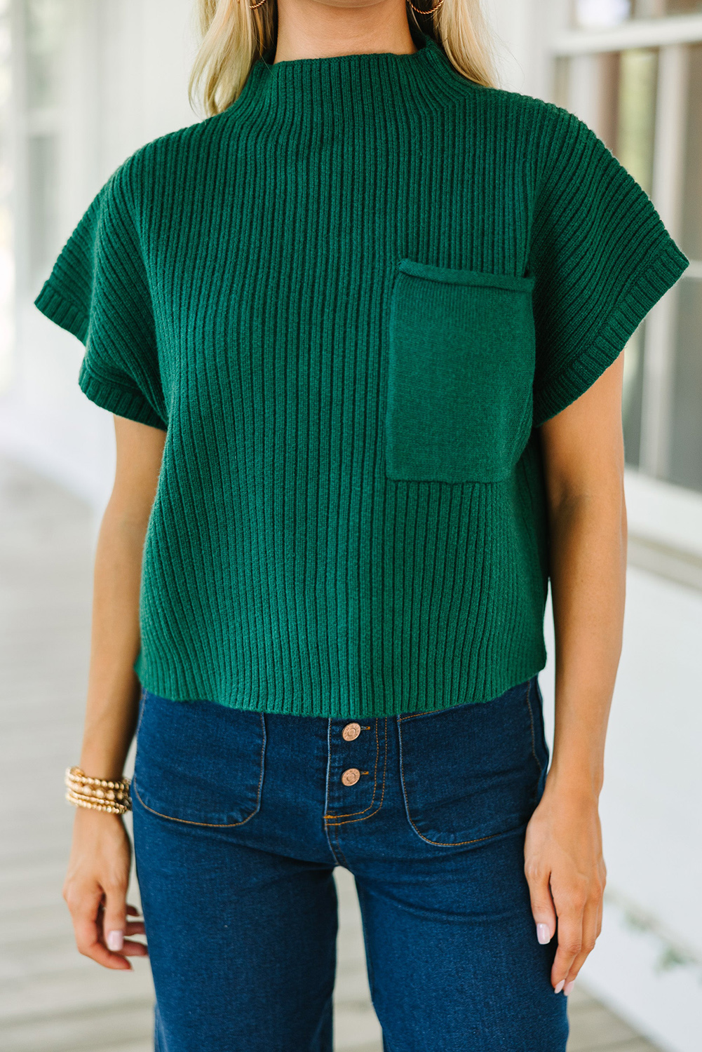 Women's Ribbed Knit Sweater, Casual Short Sleeve High Neck - Detail View 13 Women's Ribbed Knit Sweater, Casual Short Sleeve High Neck - Detail View 13