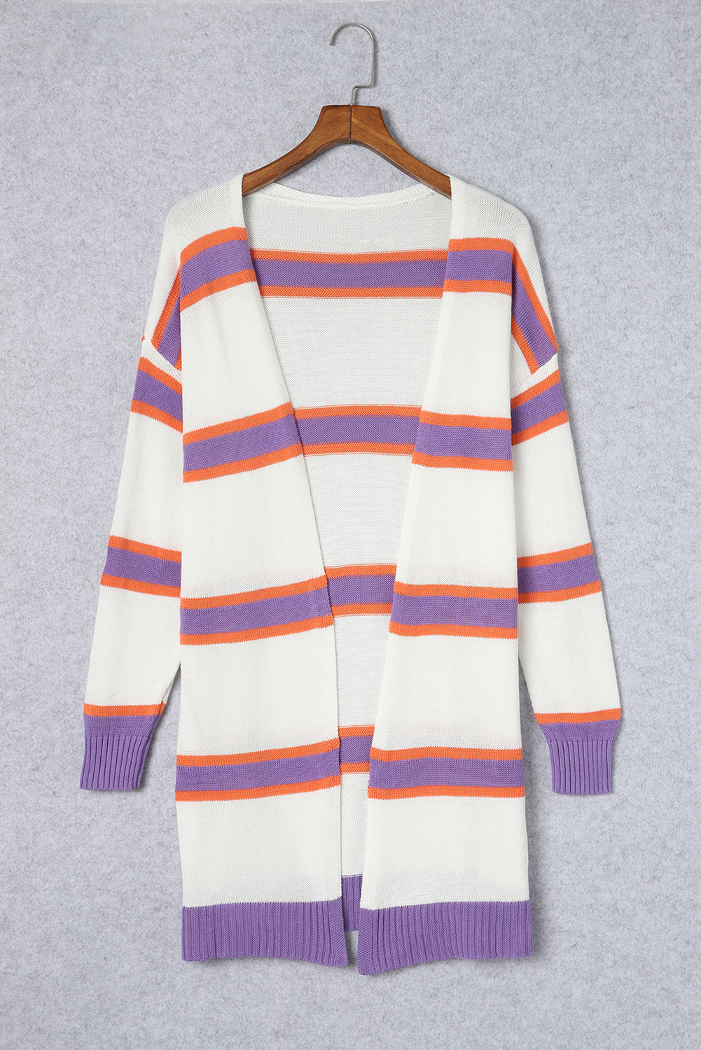 Modern Striped Cardigan, Women's Soft Ribbed Trim Knit Wear - Detail View 9 Modern Striped Cardigan, Women's Soft Ribbed Trim Knit Wear - Detail View 9
