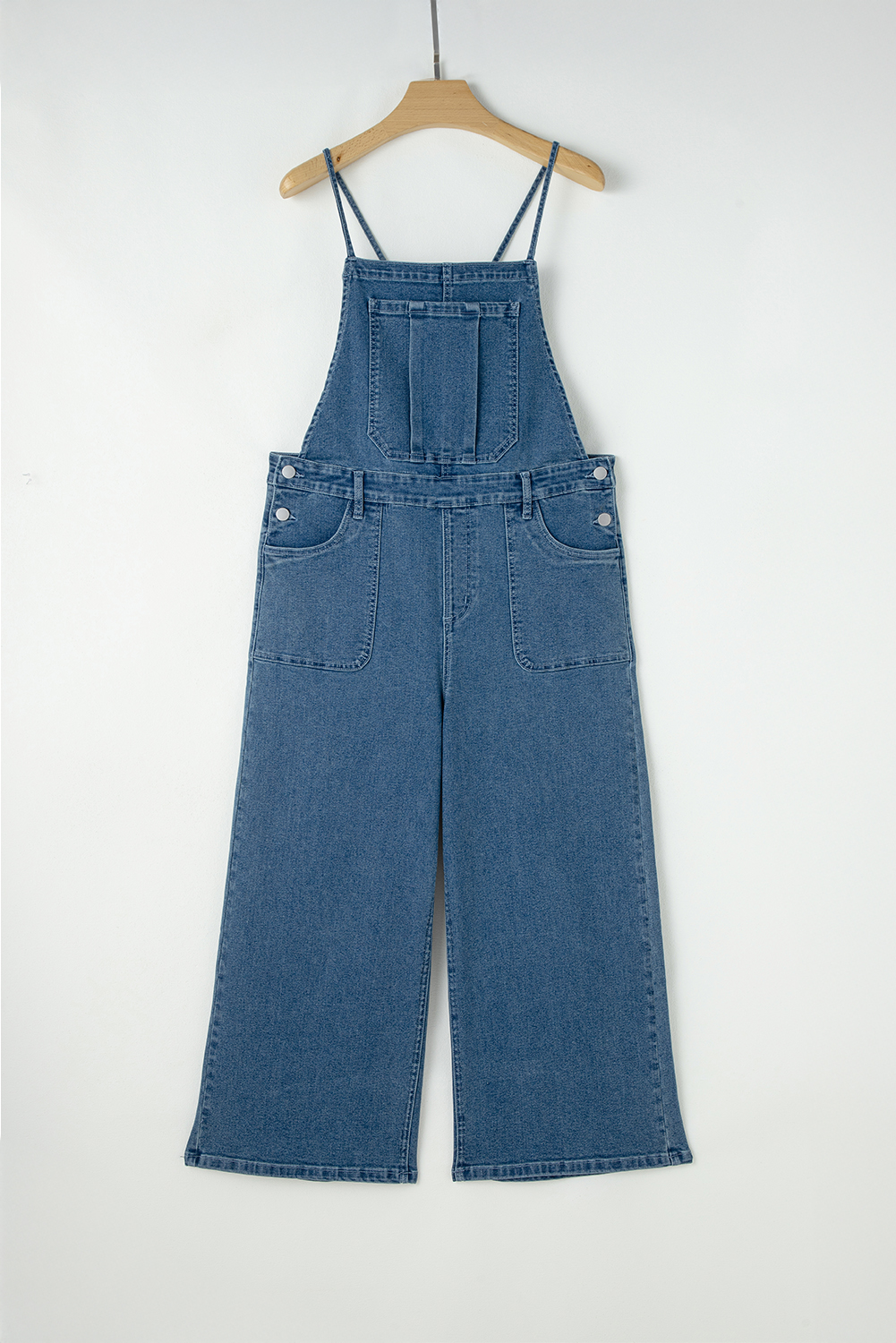 Women's Overalls, Dusk Blue, Adjustable Tie Straps, Cropped Jumpsuit, Wide Leg, Casual Style, Denim Fabric, Daily Wear, Vacation Outfit, Beachwear, Practical Pocket, High Waist, Solid Color, Fashionable, Trendy, Outdoor Activities - Detail View 4 Women's Overalls, Dusk Blue, Adjustable Tie Straps, Cropped Jumpsuit, Wide Leg, Casual Style, Denim Fabric, Daily Wear, Vacation Outfit, Beachwear, Practical Pocket, High Waist, Solid Color, Fashionable, Trendy, Outdoor Activities - Detail View 4
