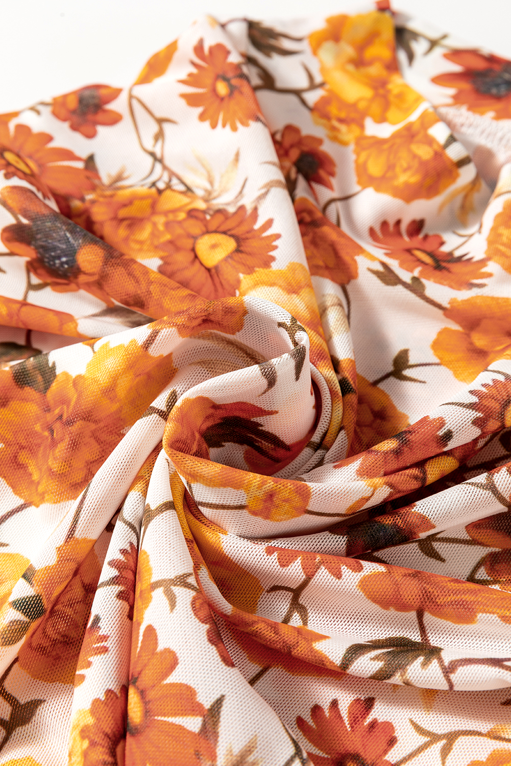 Women's Blouse, Orange Floral, Bell Sleeve, Mock Neck, Scallop Trim, Elegant, Casual, Vacation Wear, Spring Fashion, Chic Style, Long Sleeve, Polyester Blend, Daily Wear, Tops, Blouses & Shirts - Detail View 12 Women's Blouse, Orange Floral, Bell Sleeve, Mock Neck, Scallop Trim, Elegant, Casual, Vacation Wear, Spring Fashion, Chic Style, Long Sleeve, Polyester Blend, Daily Wear, Tops, Blouses & Shirts - Detail View 12